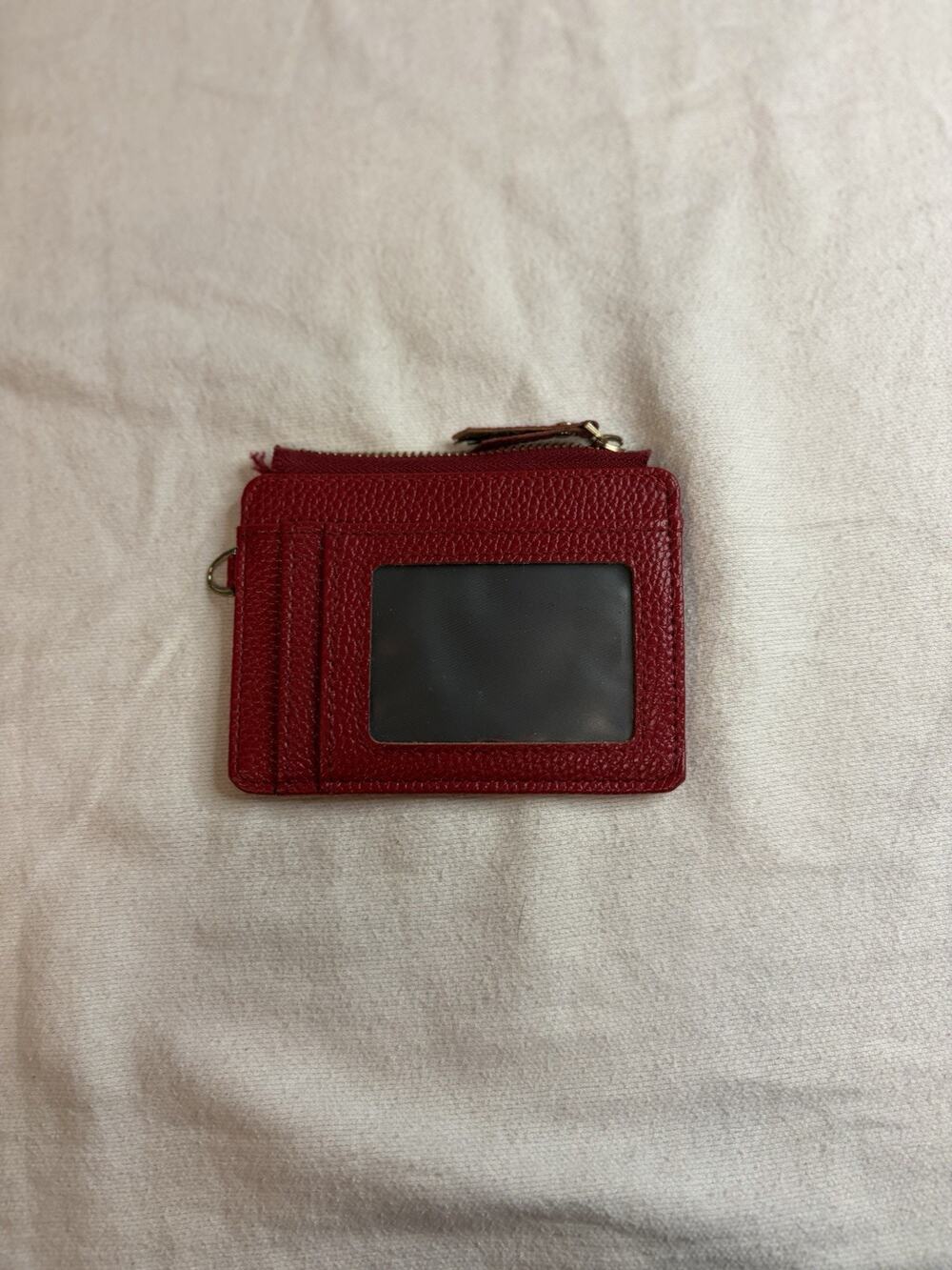 Carr Ken Card Holder Women Red Pebbled Leather Zip Coin Wallet ID Case